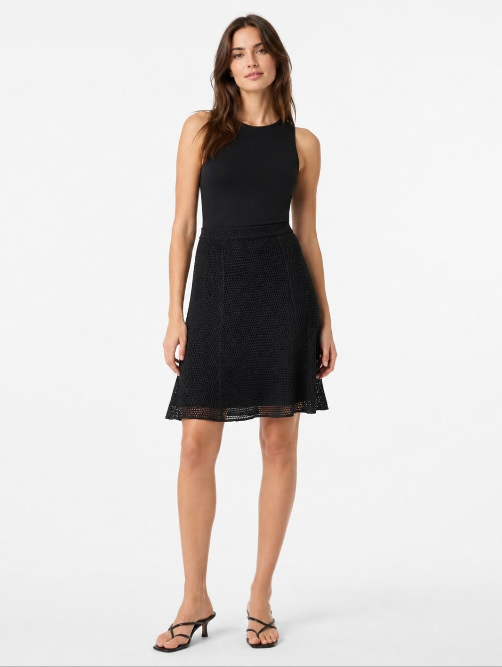 Alfani Woman 1X Black Open Knit Mesh Overlay Midi Skirt Lined NWT